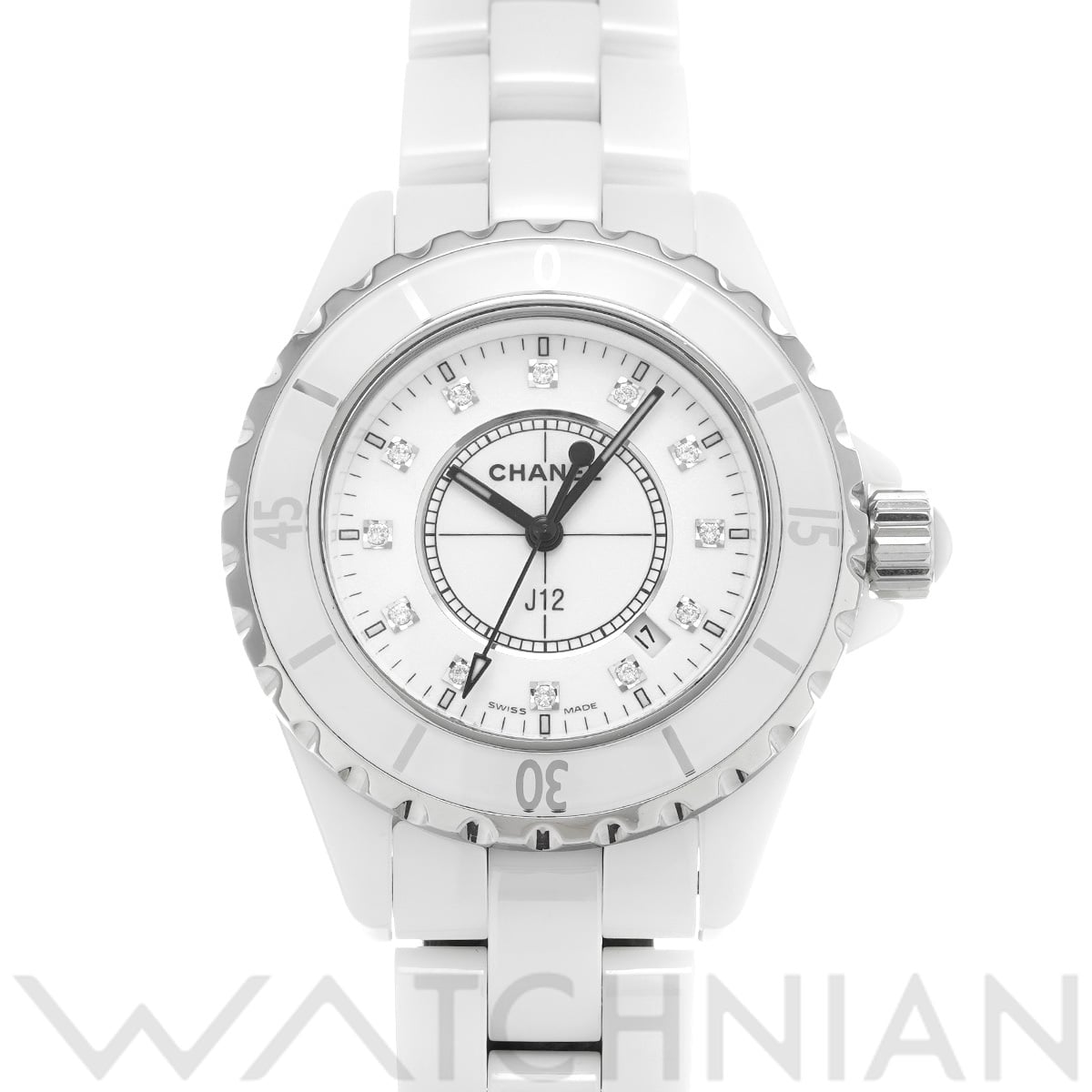 シャネル J12 33MM H1628 ホワイト/ダイヤモンド レディース 時計 【中古】【wristwatch】