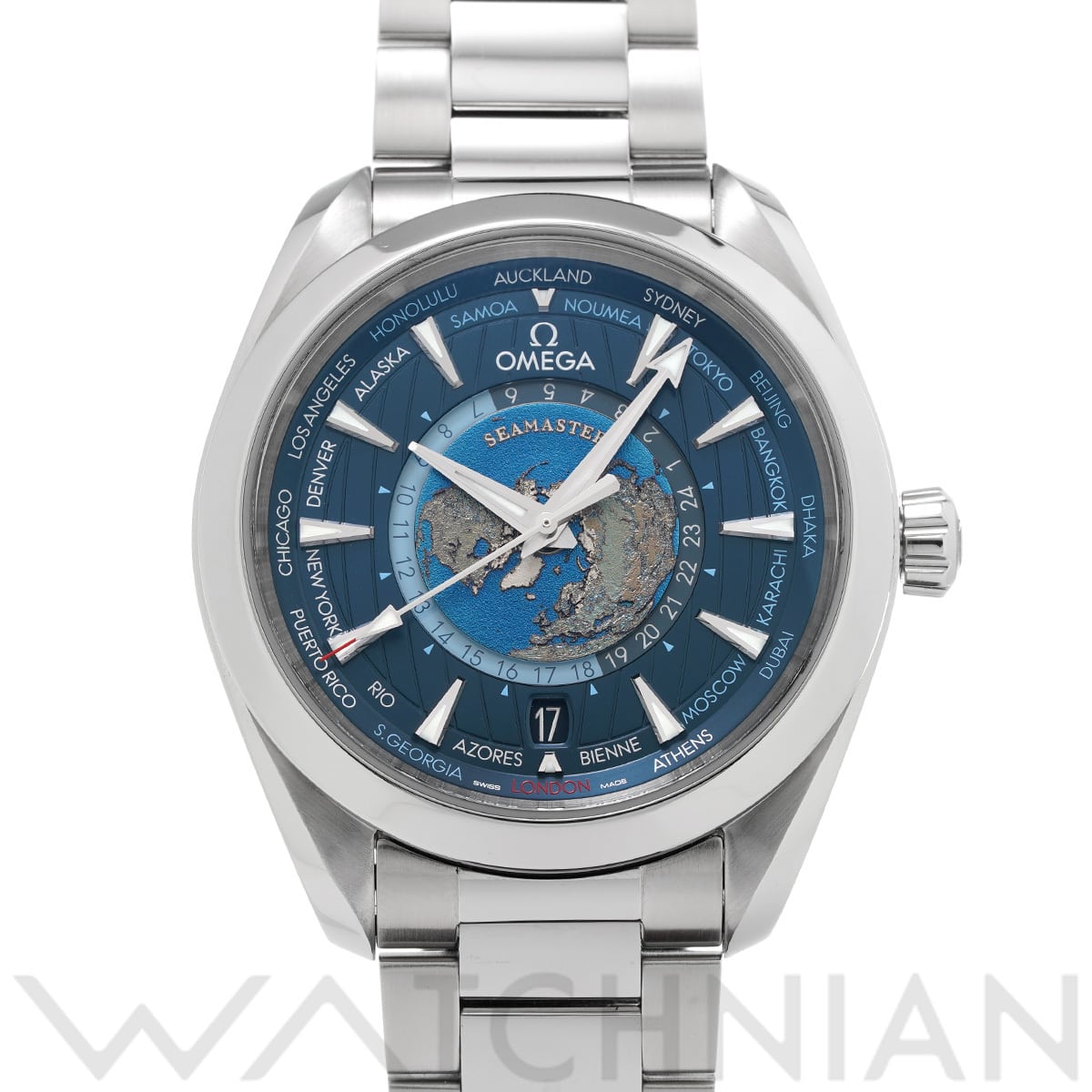 オメガ シーマスター アクアテラ コーアクシャル マスタークロノメーター GMT ワールドタイマー 220.10.43.22.03.001 ブルー メンズ 時計 【中古】【wristwatch】