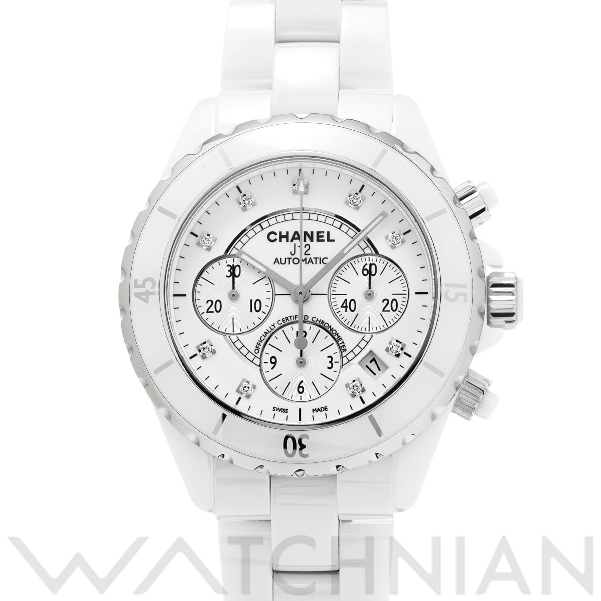 シャネル J12 クロノグラフ 41MM H2009 ホワイトラッカー/シルバー/ダイヤモンド メンズ 時計 【中古】【wristwatch】