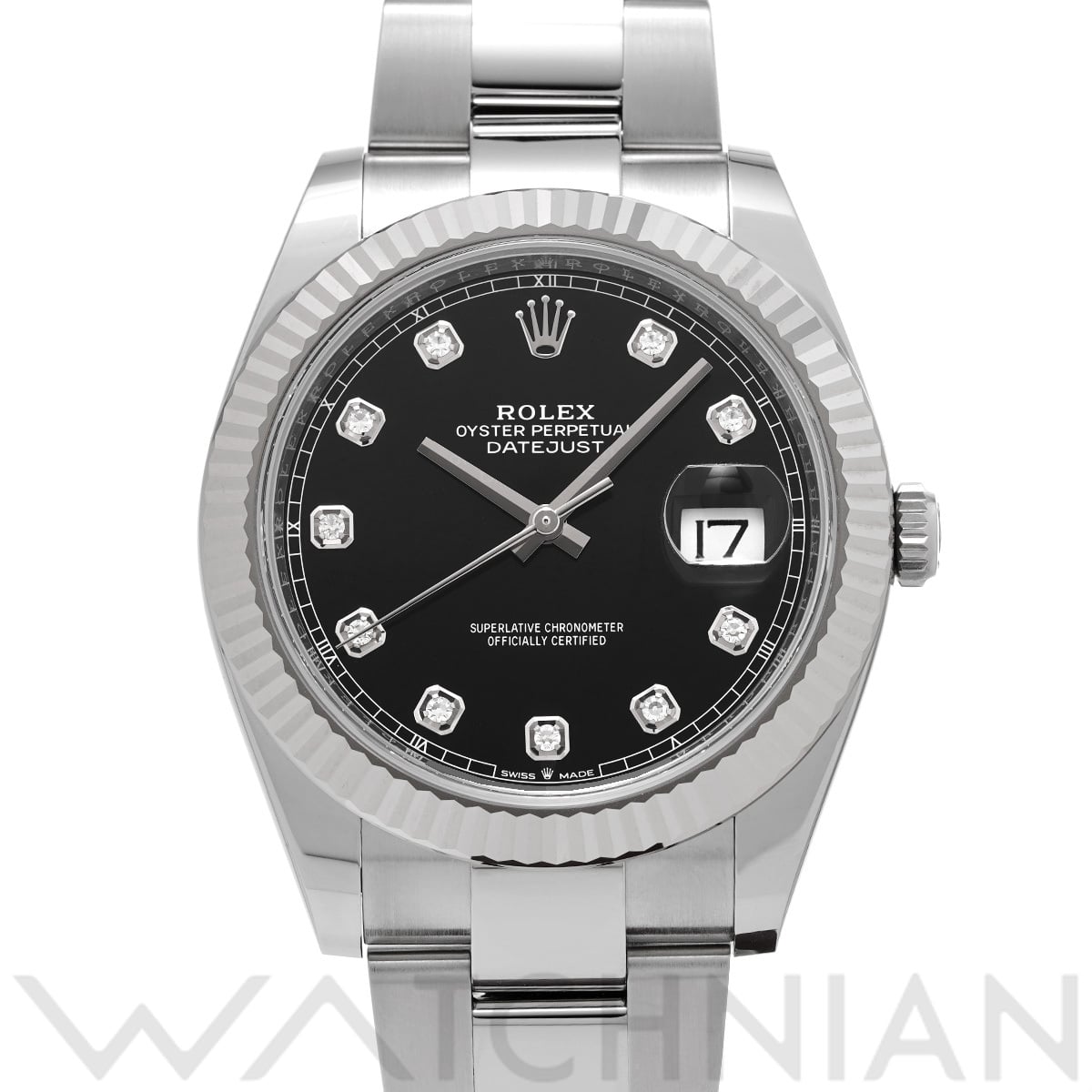 ロレックス デイトジャスト 41 126334G ブライトブラック/ダイヤモンド メンズ 時計 【中古】【wristwatch】