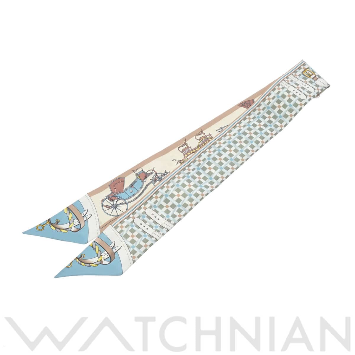 エルメス ツイリー LES VOITURES NOUVELLES ヴェールアマンド/ブルー 064108S シルク100％ レディース 【新品】【other】