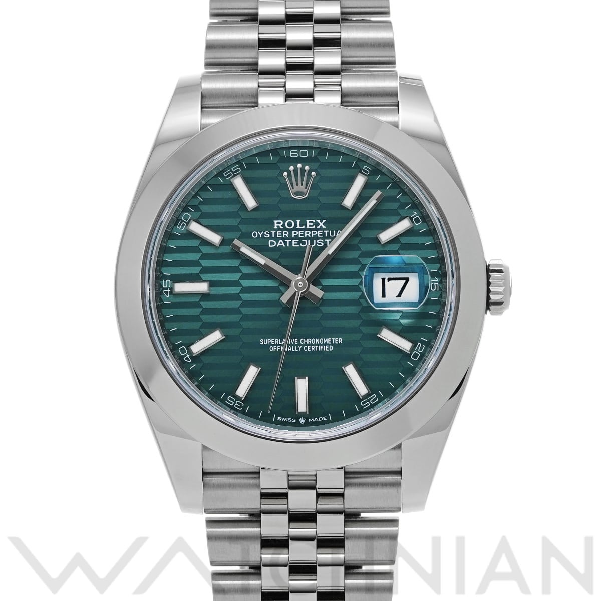 ロレックス デイトジャスト 41 126300 ミントグリーン フルーテッドモチーフ メンズ 時計 【中古】【wristwatch】