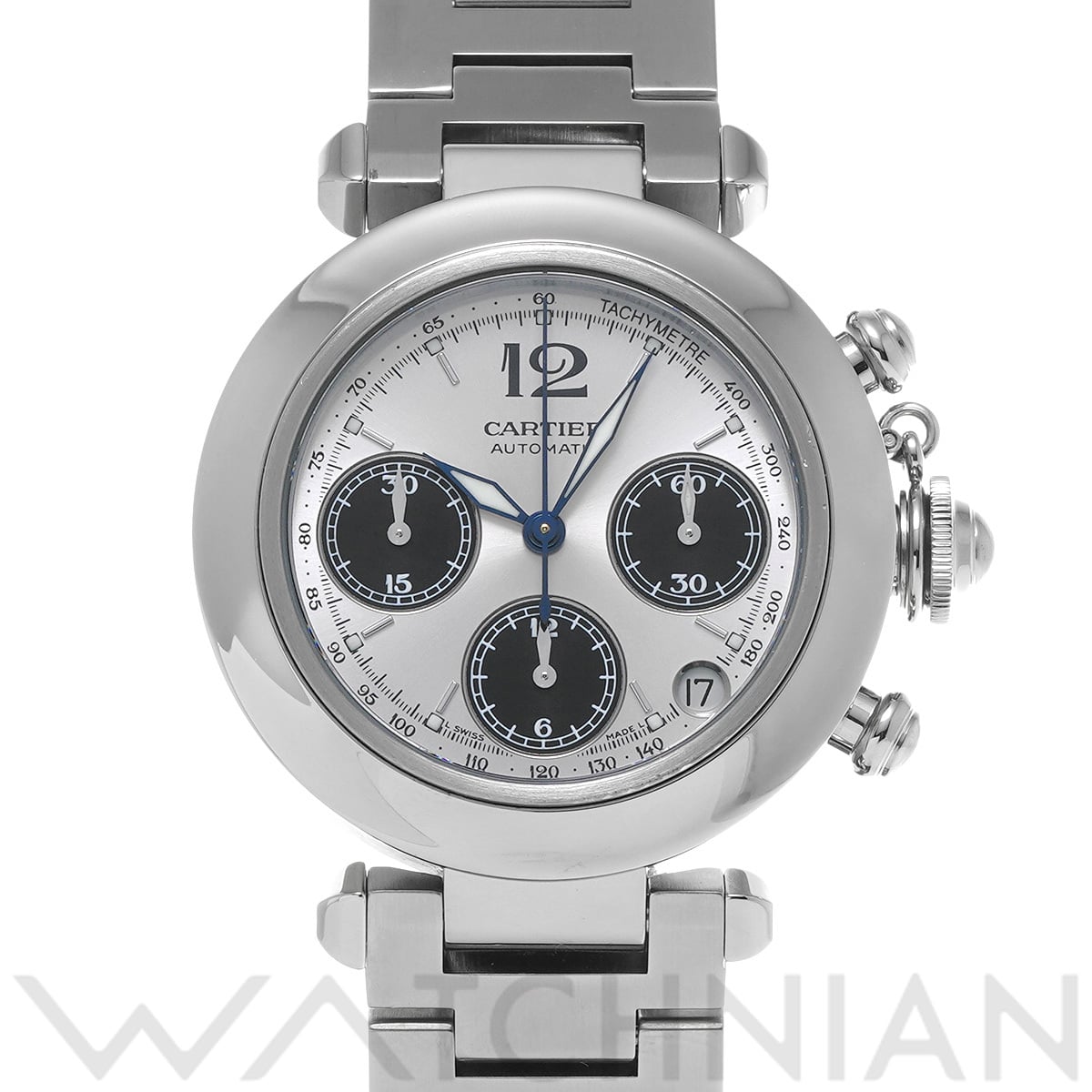 カルティエ パシャC クロノグラフ W31048M7 シルバー/ブラック メンズ 時計 【中古】【wristwatch】
