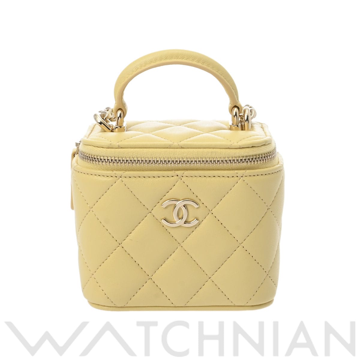 シャネル スモール ヴァニティケース イエロー/ゴールド金具 AP2198 ラムスキン レディース バッグ 【中古】【bag】