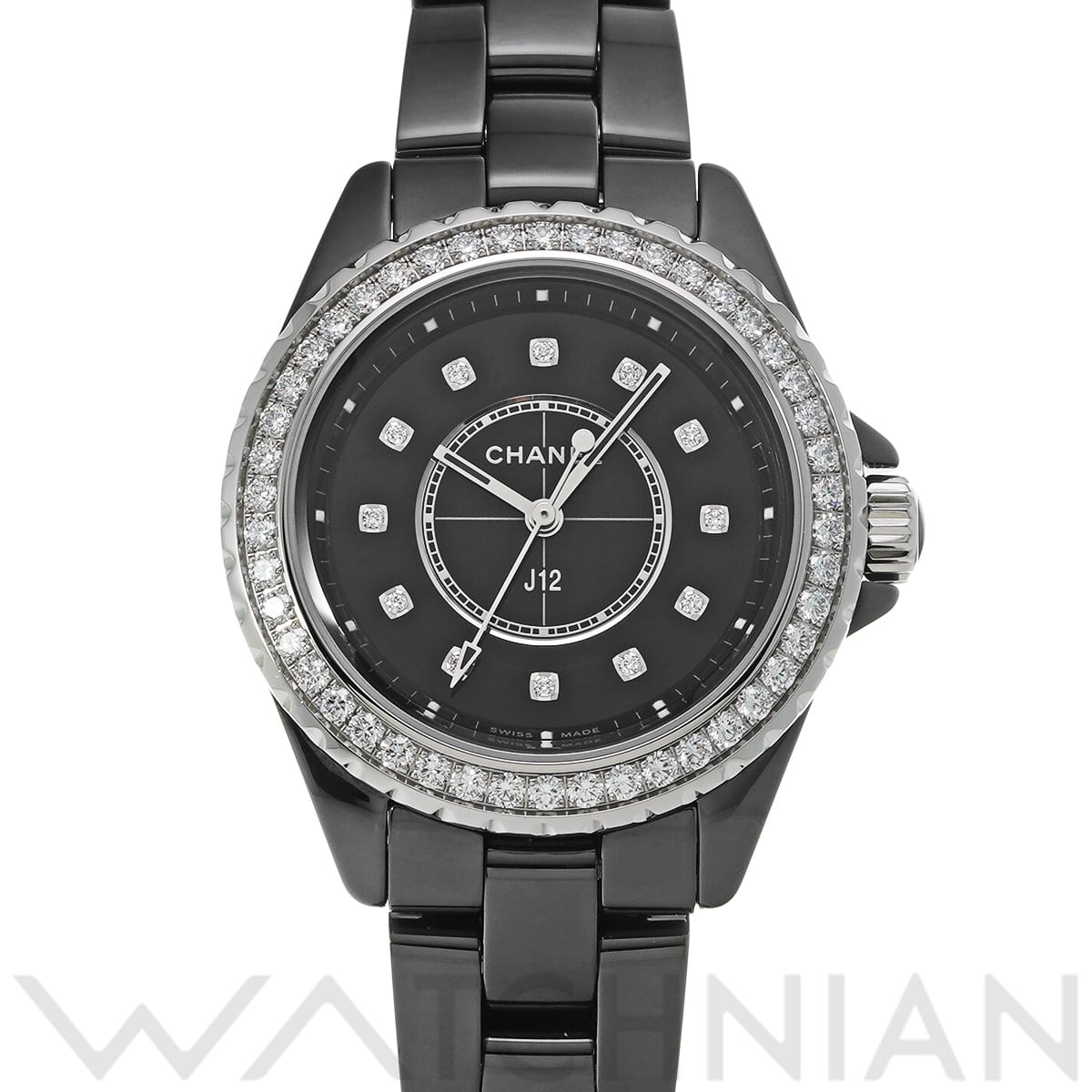 シャネル J12 33MM H6419 ブラックラッカー/ダイヤモンド レディース 時計 【中古】【wristwatch】