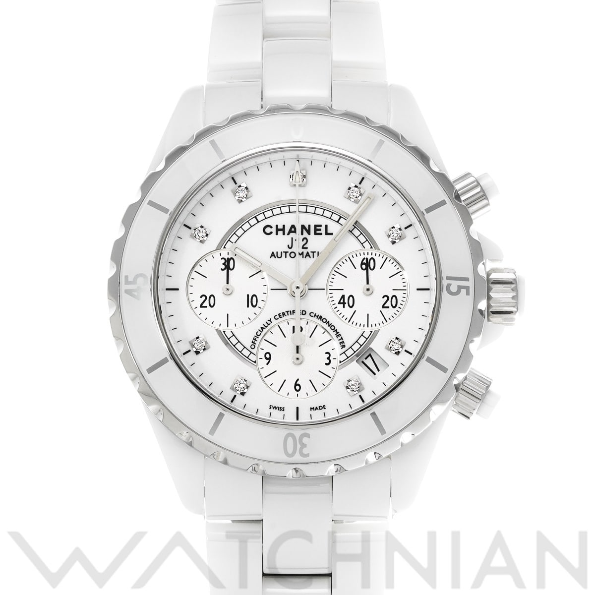 シャネル J12 クロノグラフ 41MM H2009 ホワイトラッカー/シルバー/ダイヤモンド メンズ 時計 【中古】【wristwatch】