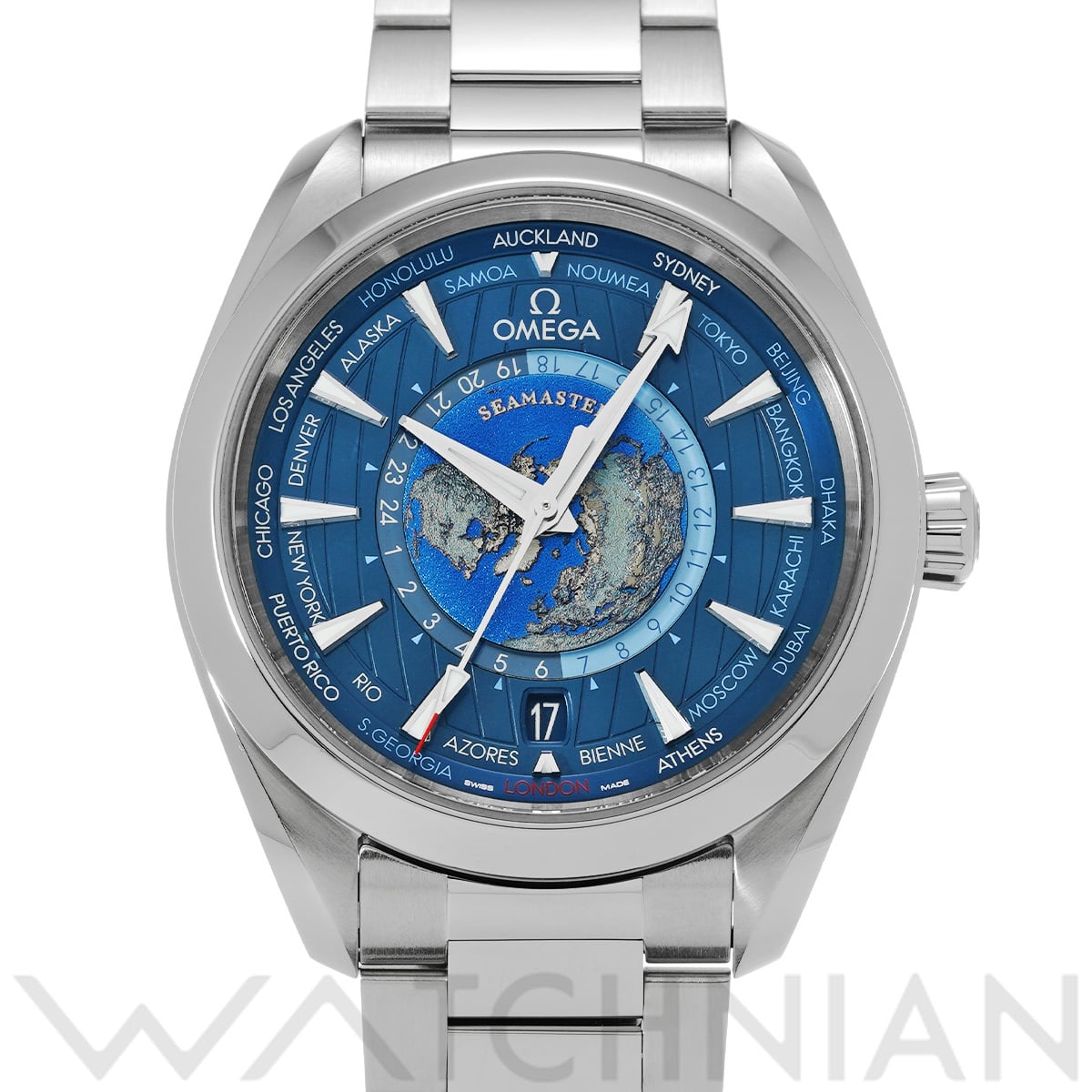 オメガ シーマスター アクアテラ コーアクシャル マスタークロノメーター GMT ワールドタイマー 220.10.43.22.03.001 ブルー メンズ 時計 【中古】【wristwatch】