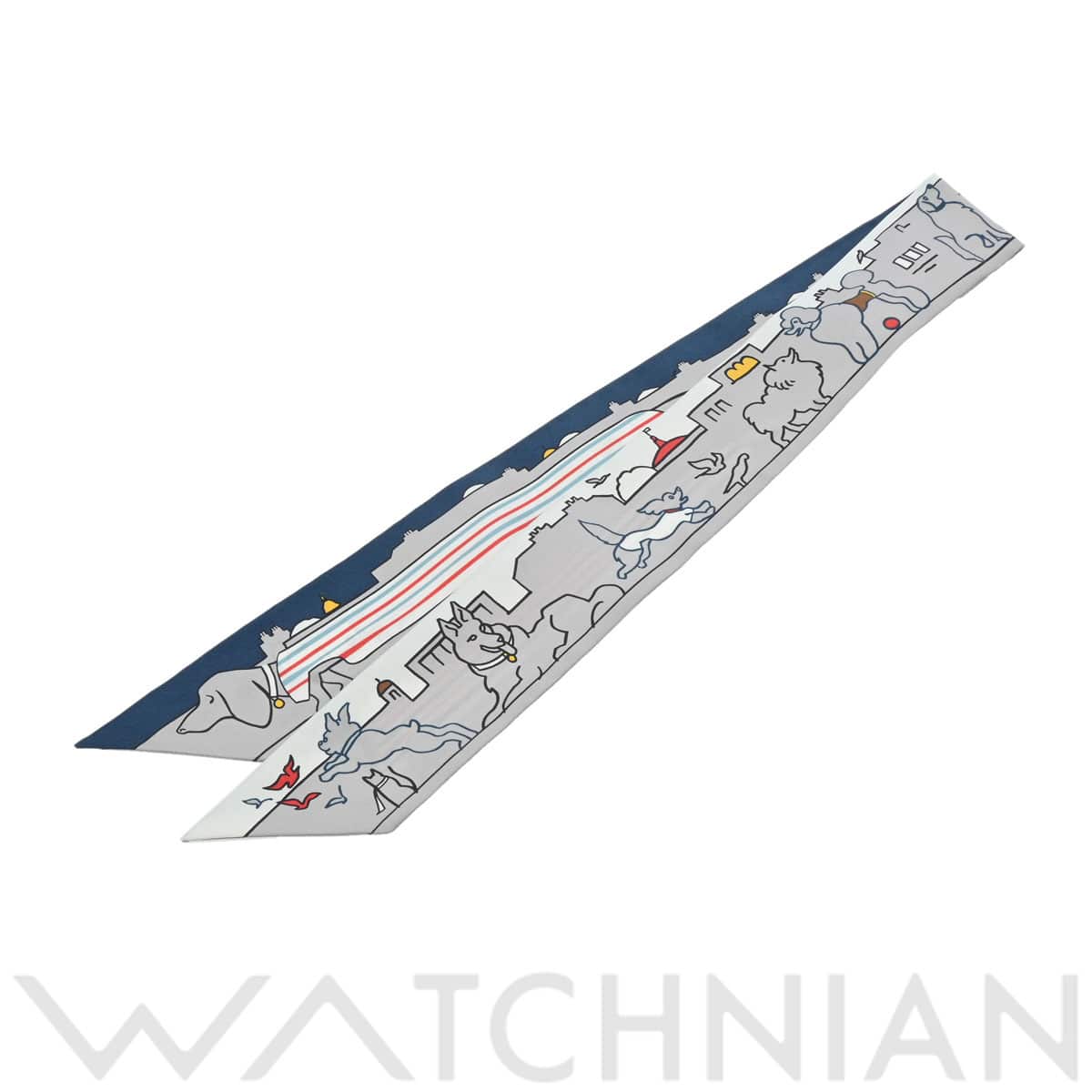 エルメス ツイリー LES CHIENS PARISIENS ダークブルー系/グレー 064116S シルク100％ レディース 【新品】【other】