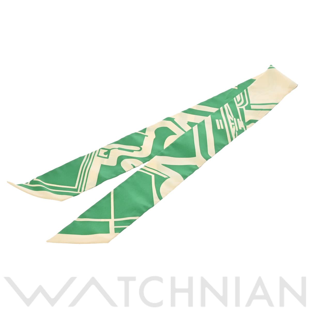 エルメス ツイリー LES COUPES TATTOO グリーン/クリーム シルク100％ レディース 【中古】【other】