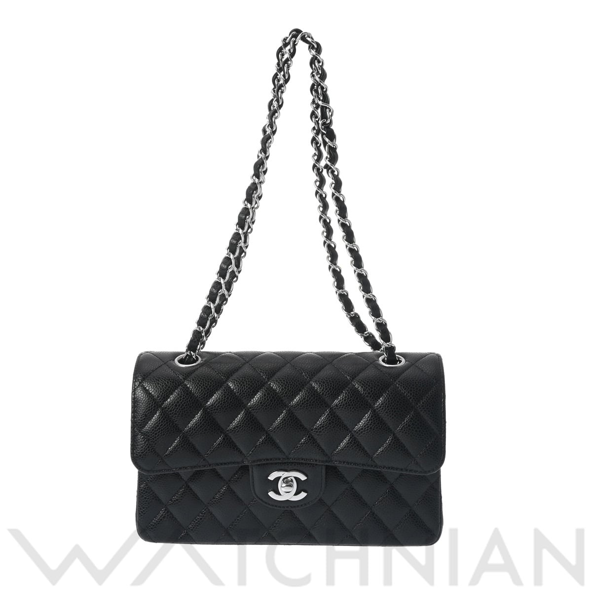 シャネル マトラッセ クラシック スモール ハンドバッグ 23cm ブラック/シルバー金具 A01113 グレインドカーフスキン レディース バッグ 【中古】【bag】