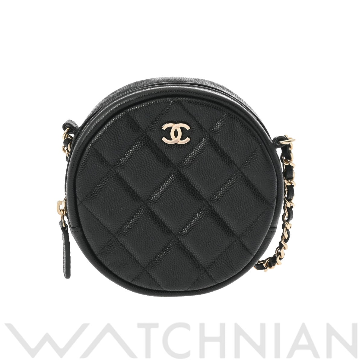 シャネル ラウンド チェーンクラッチ ブラック AP0245 キャビアスキン レディース バッグ 【中古】【bag】