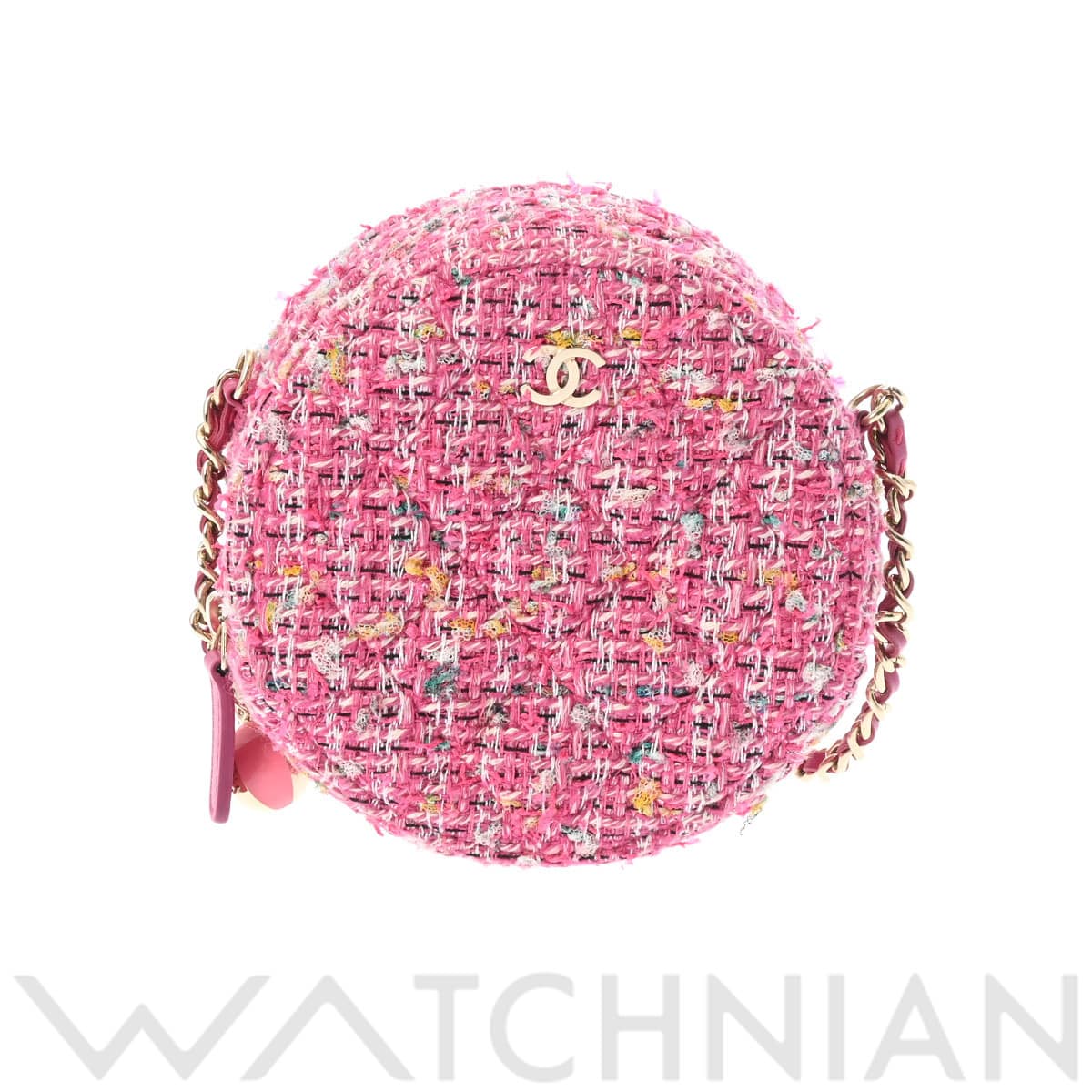 シャネル ラウンドクラッチ ピンク ツイード レディース バッグ 【中古】【bag】