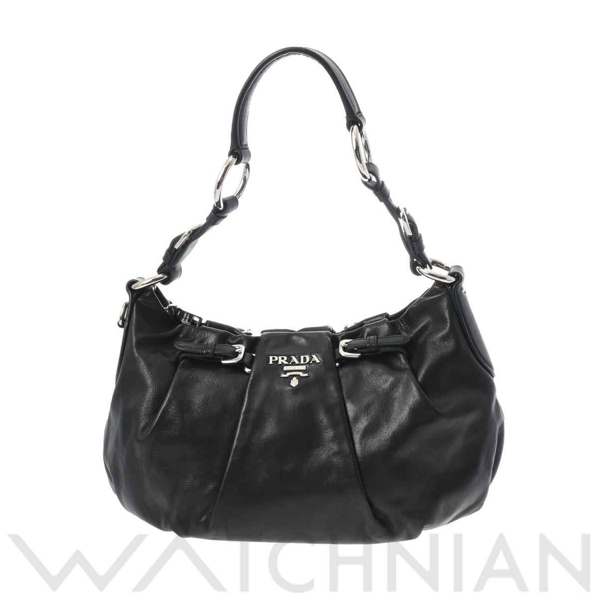 プラダ セミショルダー ブラック/シルバー金具 BR3795 ソフトカーフ レディース バッグ 【中古】【bag】
