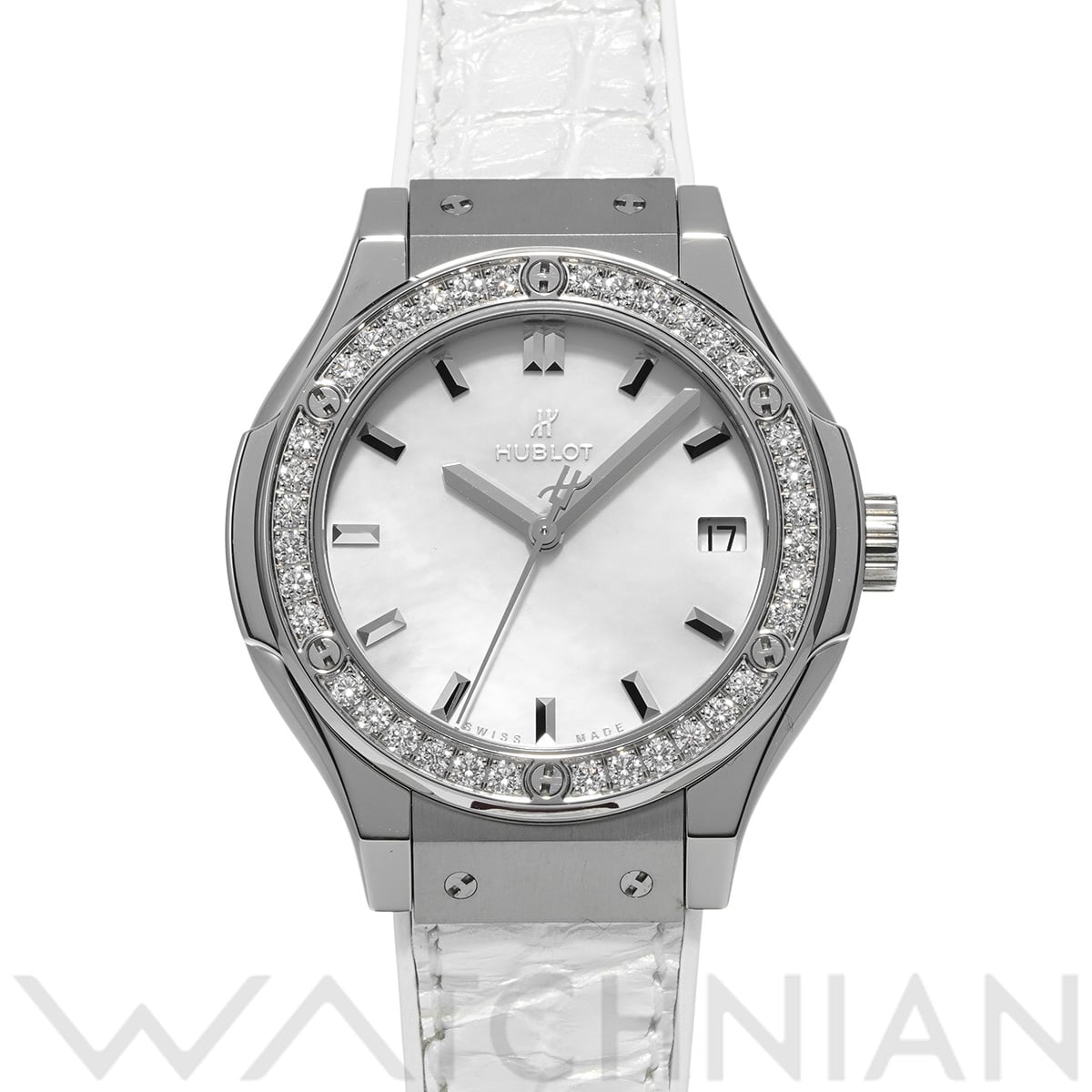 ウブロ クラシックフュージョン チタニウム パールホワイト ダイヤモンド 581.NE.6070.LR.1204.JPN16 ホワイトシェル レディース 時計 【中古】【wristwatch】