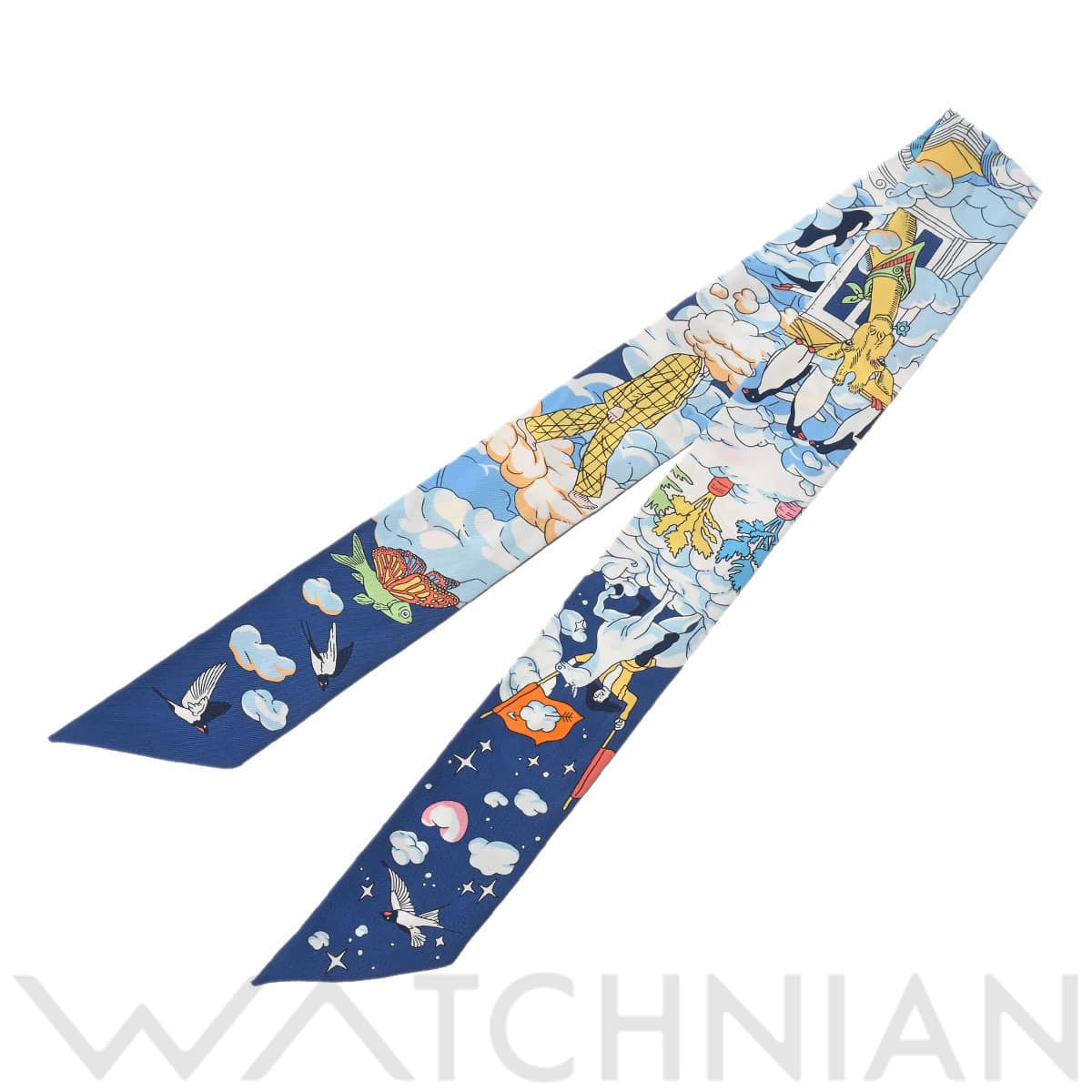 エルメス ツイリー SUR MON NUAGE ブルー/ホワイト シルク100％ レディース 【中古】【other】