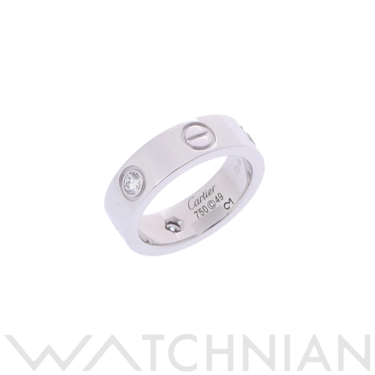 カルティエ ラブリング #49 ハーフダイヤ  シルバー K18ホワイトゴールド WG レディース ジュエリー 【中古】【jewelry】