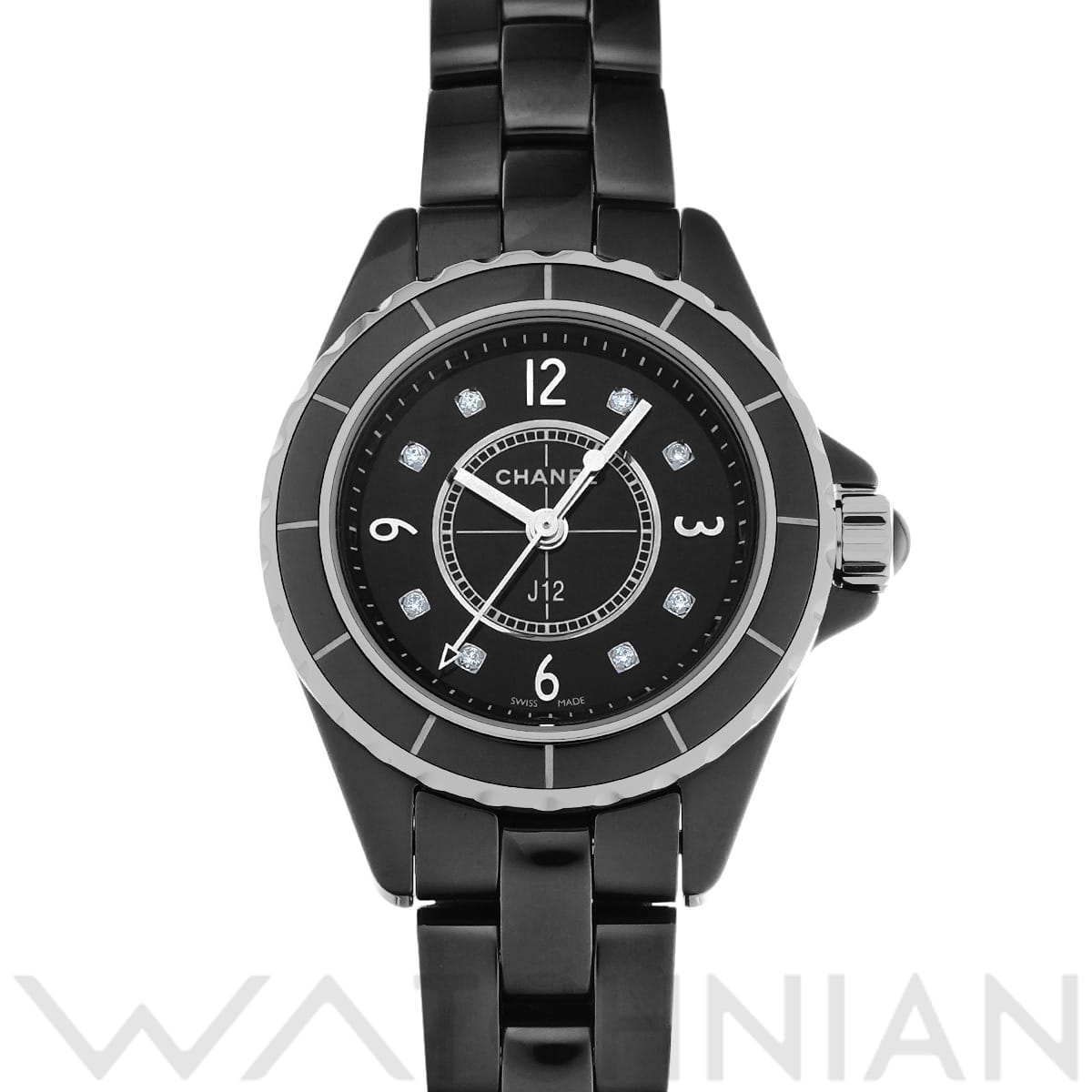 シャネル J12 29MM H2569 ブラックラッカー/ダイヤモンド レディース 時計 【中古】【wristwatch】