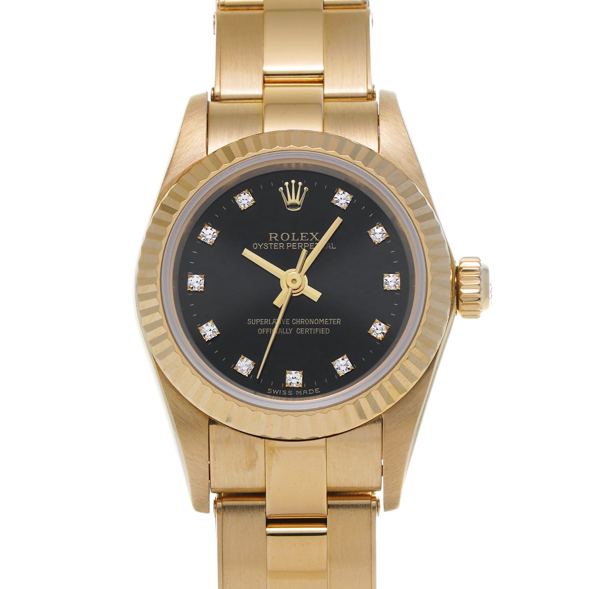 ロレックス オイスターパーペチュアル デイト 67198G ブラック/ダイヤモンド レディース 時計 【中古】【wristwatch】