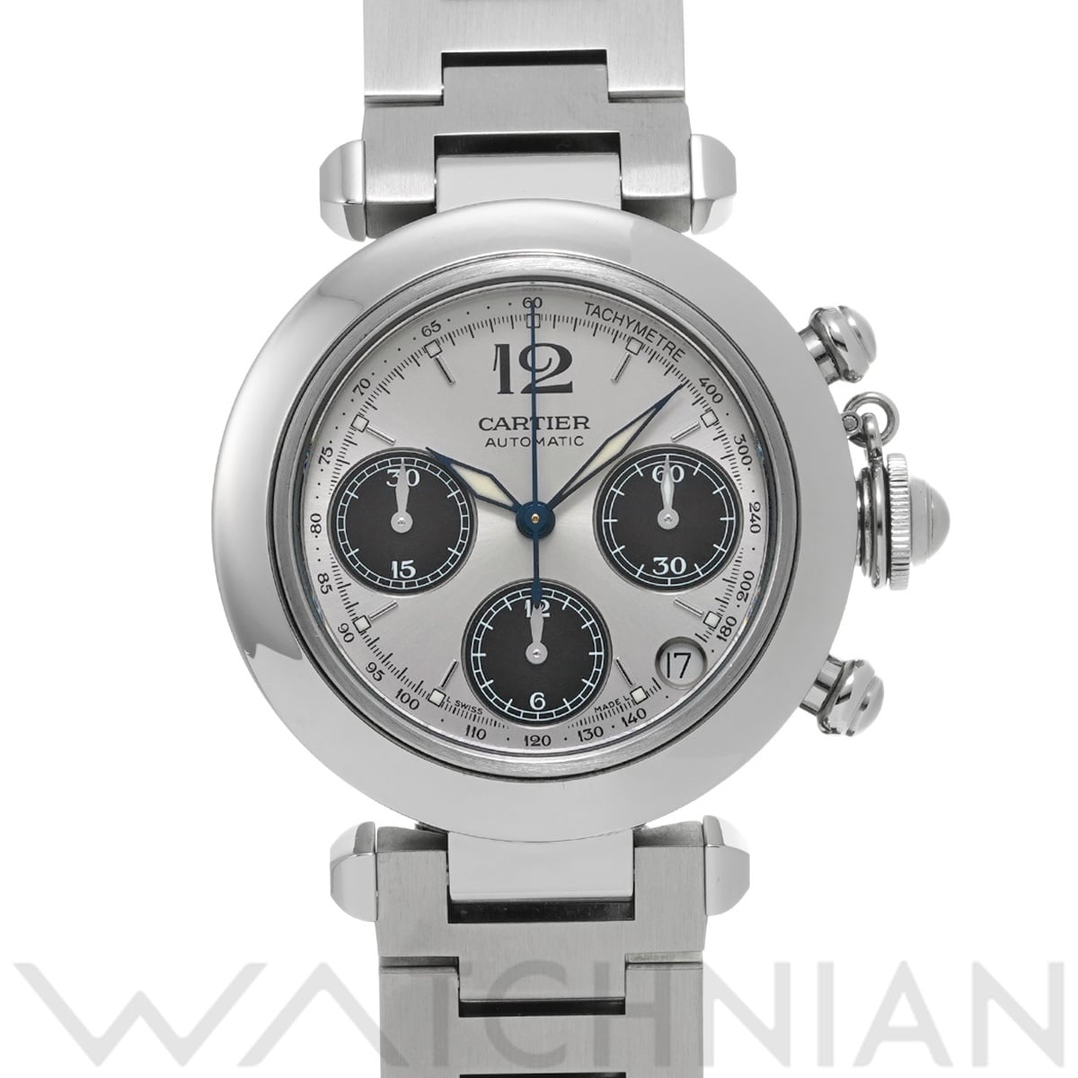 カルティエ パシャC クロノグラフ W31048M7 シルバー/ブラック メンズ 時計 【中古】【wristwatch】