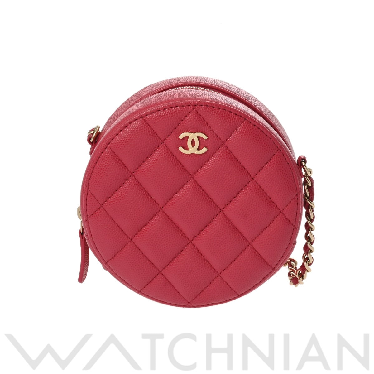 シャネル ラウンド チェーンクラッチ ピンク/ゴールド金具 A70657 キャビアスキン レディース バッグ 【中古】【bag】