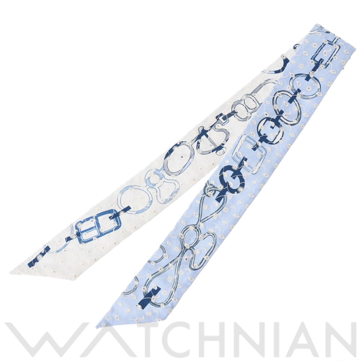 エルメス ツイリー BRODERIE ANGLA DO RE BOUCLES 刺繍 ブルー/ホワイト 853951S シルク100％ レディース 【新品】【other】