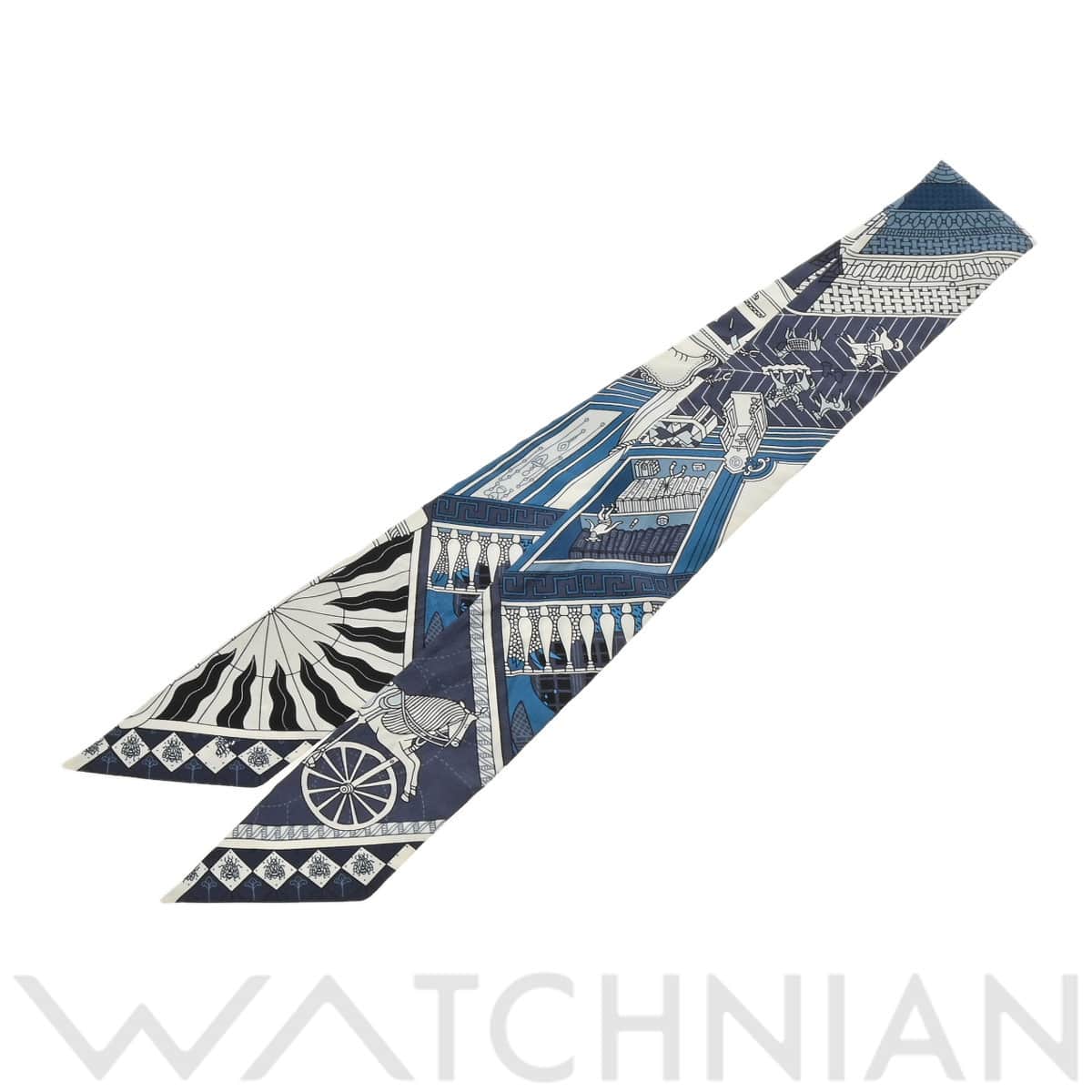 エルメス ツイリー OBJETS DE CURIOSITE ブルー シルク100％ レディース 【中古】【other】