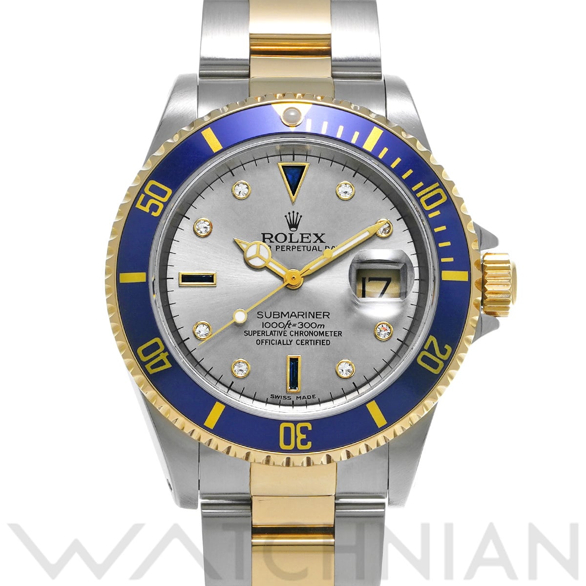 ロレックス サブマリーナ デイト 16613SG グレー/ダイヤモンド/サファイア メンズ 時計 【中古】【wristwatch】