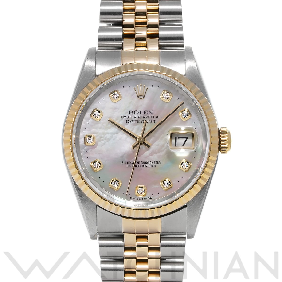 ロレックス デイトジャスト 16233NG ホワイトシェル/ダイヤモンド メンズ 時計 【中古】【wristwatch】