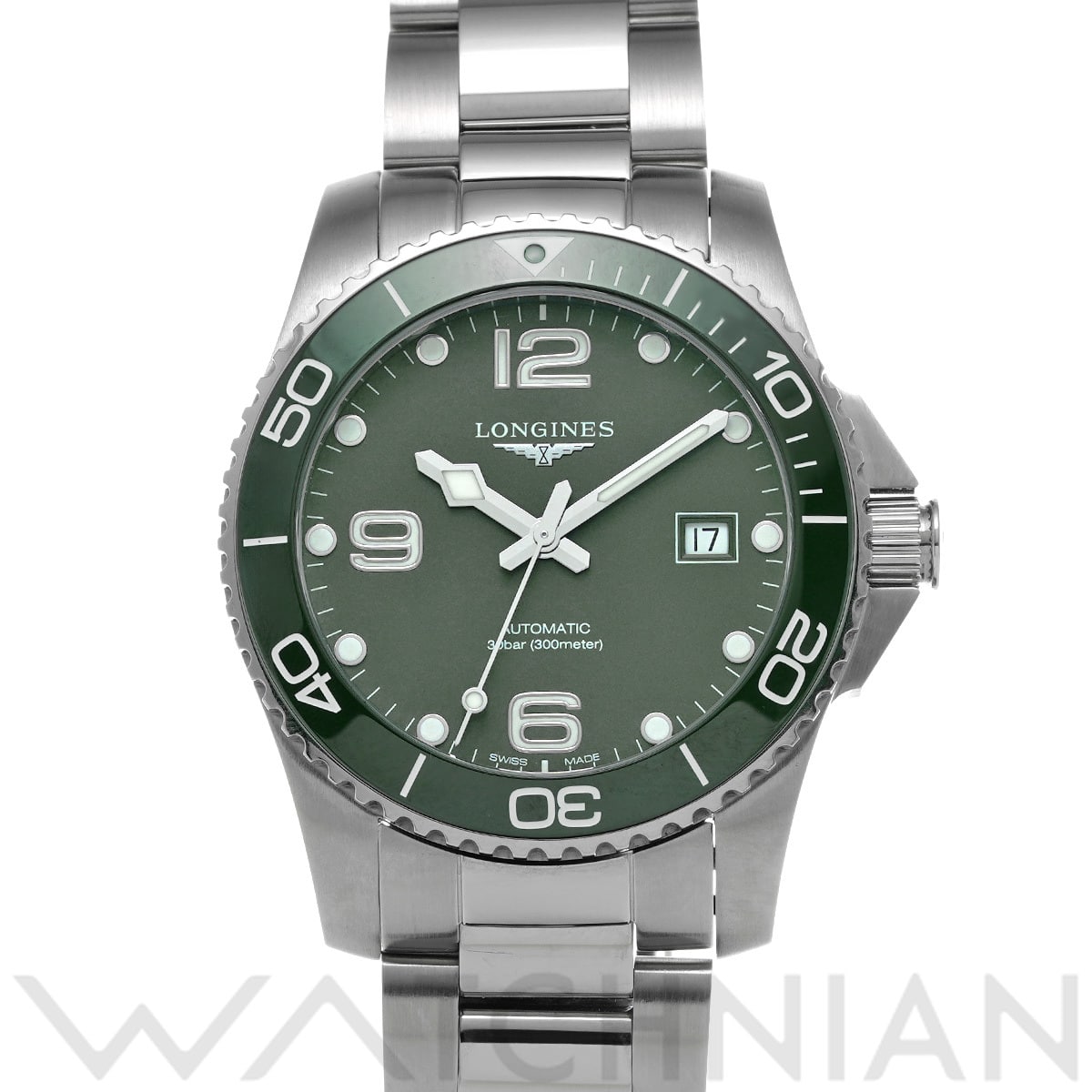 ロンジン ハイドロコンクエスト L3.781.4.06.6 マットグリーン メンズ 時計 【中古】【wristwatch】