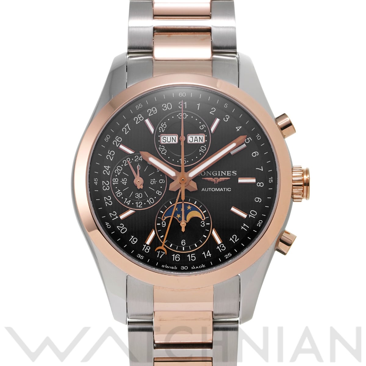 ロンジン コンクエスト クラシック ムーンフェイズ クロノグラフ L2.798.5.52.7 ブラック メンズ 時計 【中古】【wristwatch】