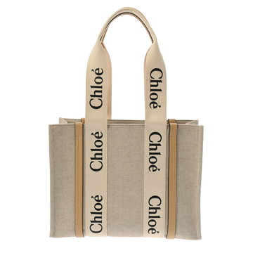 クロエ WOODY ミディアム ホワイト/ベージュ CHC22AS383 キャンバス/カーフ レディース バッグ 【中古】【bag】