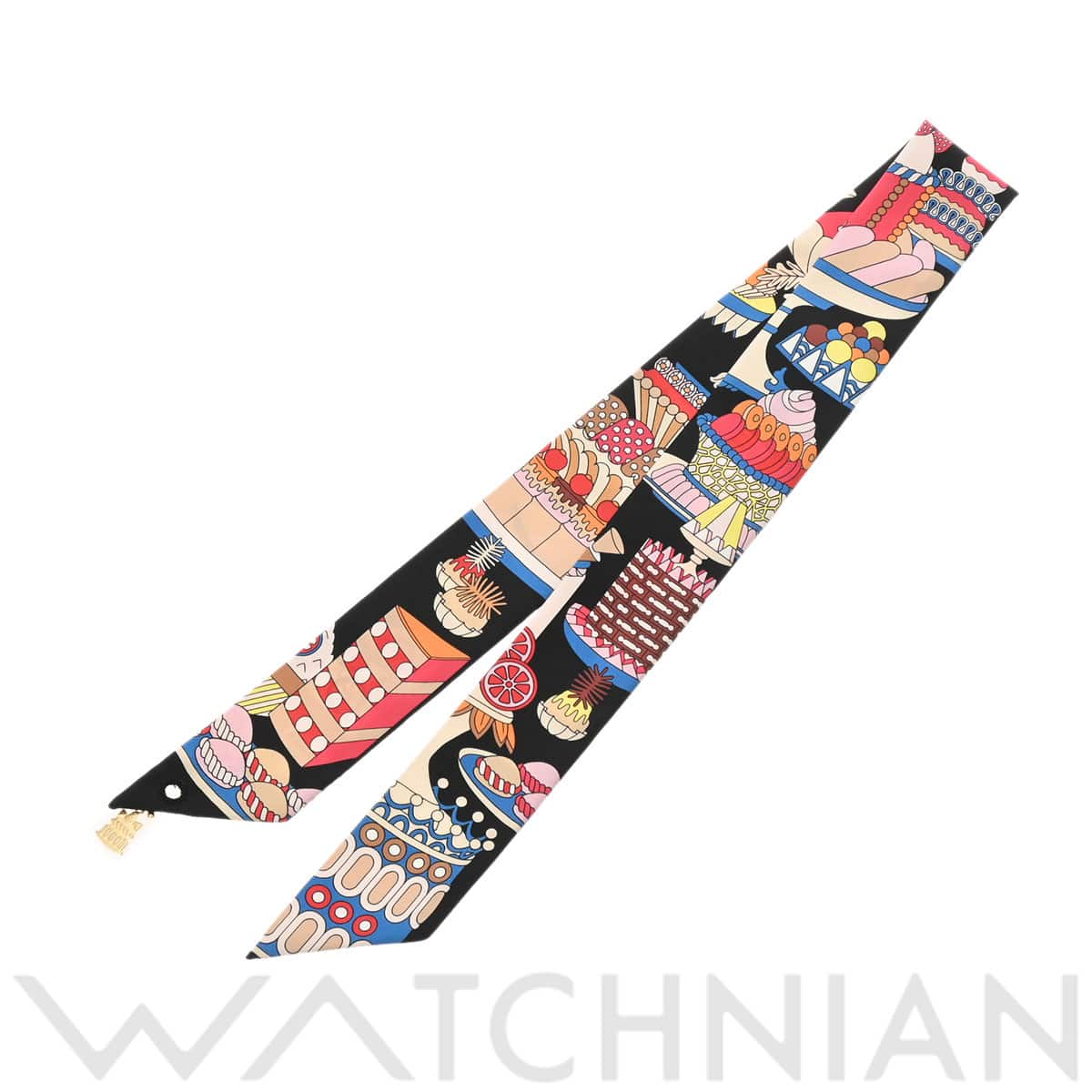 エルメス ツイリー LA PATISSERIE FRANCAISE チャーム付き マルチカラー シルク100％ レディース 【未使用】【other】