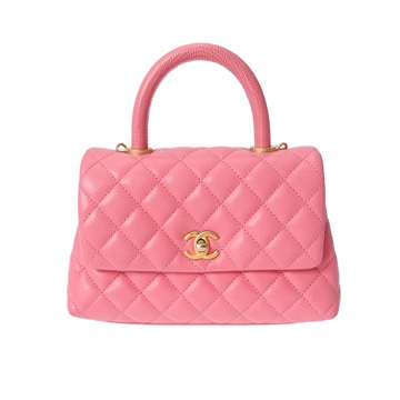 シャネル マトラッセ ココハンドル XS 2WAY ピンク A92990 キャビアスキン/リザード型押し レディース バッグ 【中古】【bag】