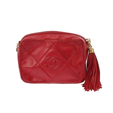 シャネル フリンジチェーンショルダー レッド ラムスキン レディース バッグ 【中古】【bag】