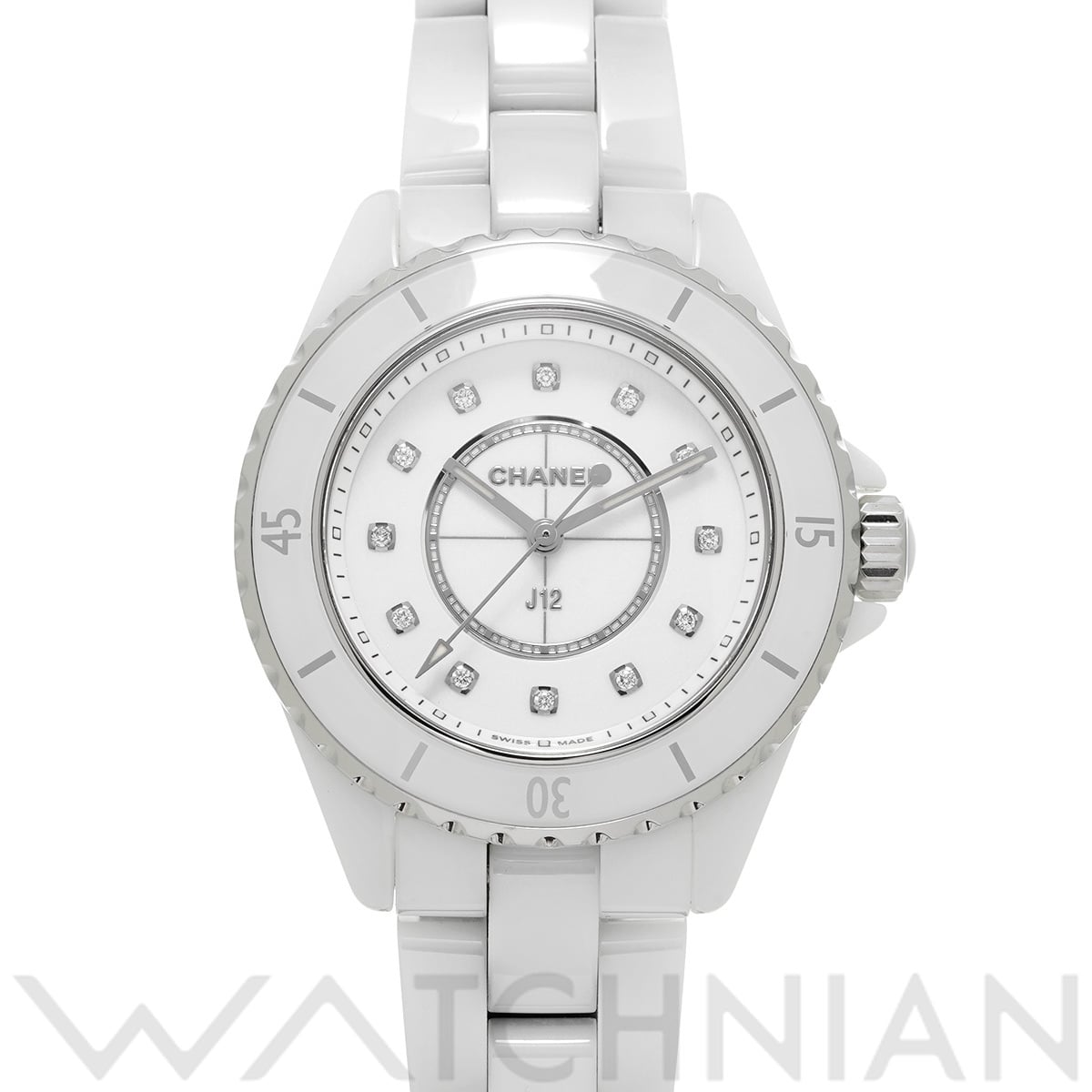 シャネル J12 33MM H5703 ホワイトラッカー/ダイヤモンド レディース 時計 【中古】【wristwatch】