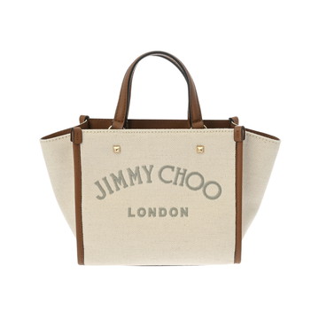 ジミーチュウ VARENNE TOTE S ナチュラル/ダークタン コットンキャンバス/ソフトシャイニーカーフ レディース バッグ 【中古】【bag】
