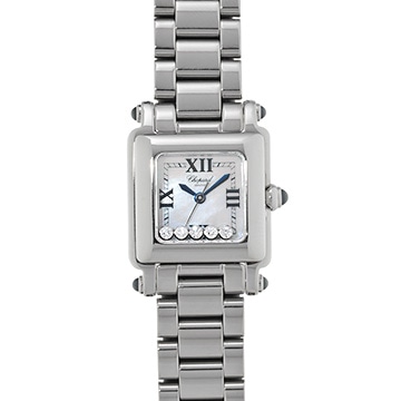 ショパール ハッピースポーツ スクエア ミニ 27/8893-3019 ホワイトシェル/ダイヤモンド レディース 時計 【中古】【wristwatch】