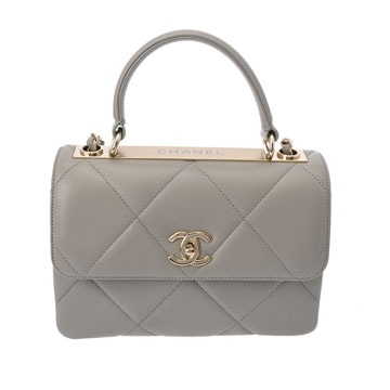シャネル マトラッセ トップハンドル フラップバッグ グレー A92236 ラムスキン レディース バッグ 【中古】【bag】