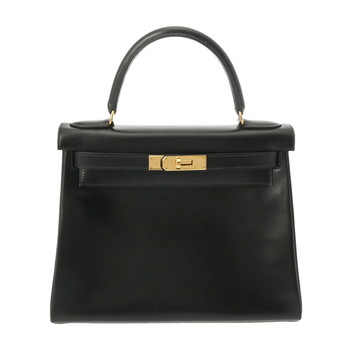 エルメス ケリー 28 内縫い 2WAY ブラック/ゴールド金具 ボックスカーフ レディース バッグ 【中古】【bag】