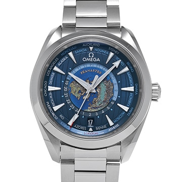 オメガ シーマスター アクアテラ コーアクシャル マスタークロノメーター GMT ワールドタイマー 220.10.43.22.03.001 ブルー メンズ 時計 【中古】【wristwatch】