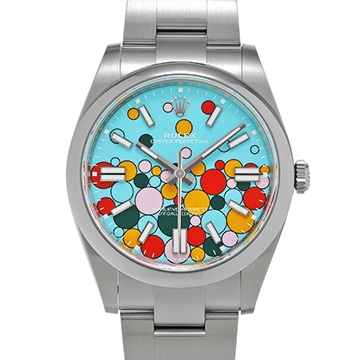 ロレックス オイスターパーペチュアル 41 124300 ターコイズブルー セレブレーションモチーフ メンズ 時計 【中古】【wristwatch】