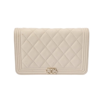 シャネル ボーイシャネル アイボリー AP1117 キャビアスキン レディース バッグ 【中古】【bag】