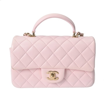 シャネル マトラッセ トップハンドル ミニ クラシック 2WAY ピンク AS2431 ラムスキン レディース バッグ 【中古】【bag】