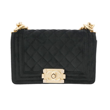 シャネル ボーイシャネル チェーンショルダー 20cm ブラック A67085 ベロア レディース バッグ 【中古】【bag】