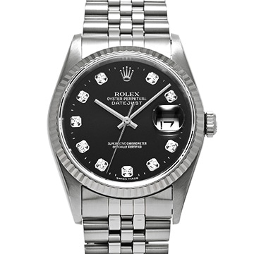 ロレックス デイトジャスト 16234G ブラック/ダイヤモンド メンズ 時計 【中古】【wristwatch】