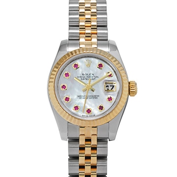 ロレックス デイトジャスト 179173NGR ホワイトシェル/ルビー レディース 時計 【中古】【wristwatch】