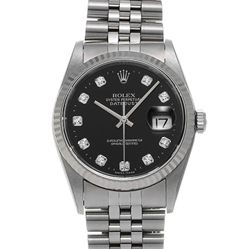 ロレックス デイトジャスト 16234G ブラック/ダイヤモンド メンズ 時計 【中古】【wristwatch】