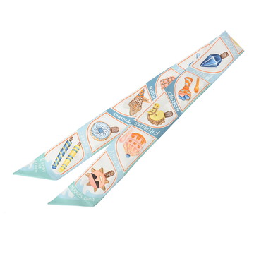 エルメス ツイリー FUNNY ICE CREAM ライトブルー/ホワイト/ブルー 064109S シルク100％ レディース 【新品】【other】