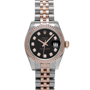 ロレックス デイトジャスト 179171G ブラック/ダイヤモンド レディース 時計 【中古】【wristwatch】