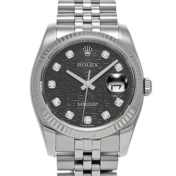 ロレックス デイトジャスト 116234G ブラックコンピュータ/ダイヤモンド メンズ 時計 【中古】【wristwatch】